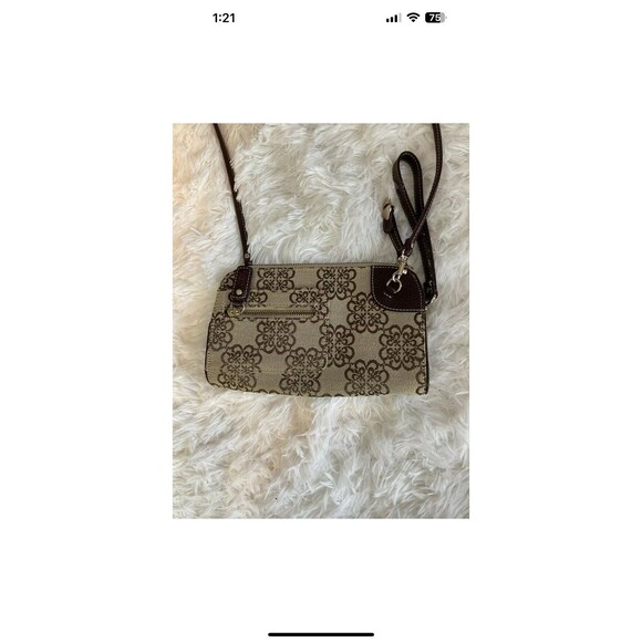 Kathy Van Zeeland Womans Brown Floral Print Crossbody Clutch Purse/Wallet EUC - Picture 5 of 9